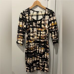 RACHEL Rachel Roy Black and Gold Abstract Dress